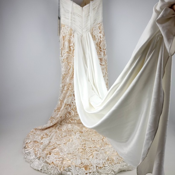 Mac Duggal Ivory/Nude Mermaid Beaded Dress Sz 6 White Floral W/ Train - Picture 9 of 16